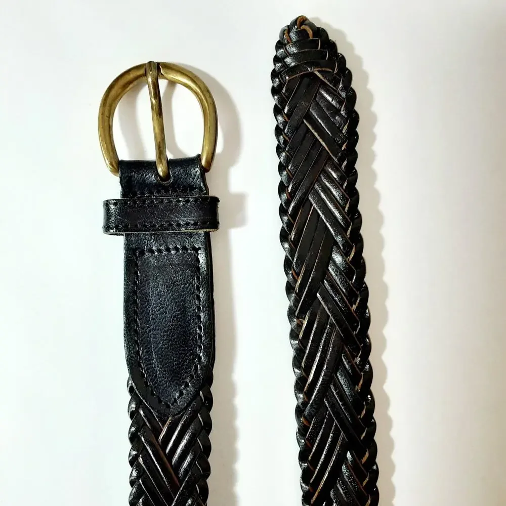 Charter Club Black Braided Genuine Leather Belt Size Large Casual